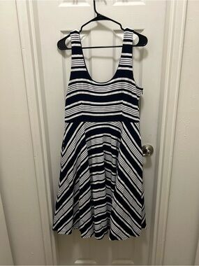 Hutch Navy and White Striped Sleeveless Flare Dress